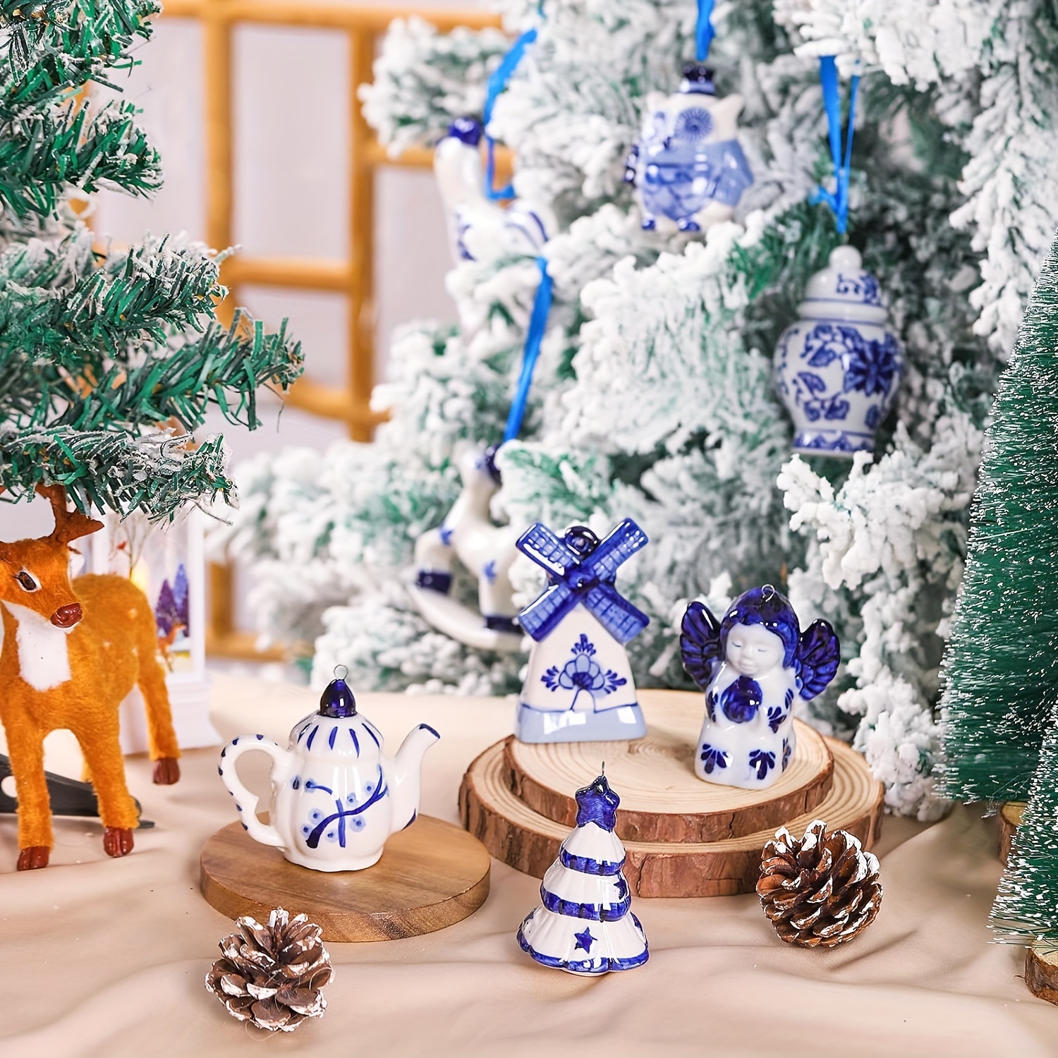Chinoiserie Porcelain Christmas Ornaments Blue White - Temu