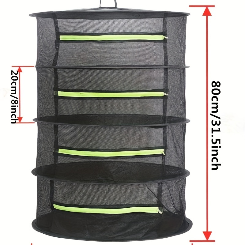 8-Layer Hanging Mesh Drying Rack with Green Zippers for Dehydrating