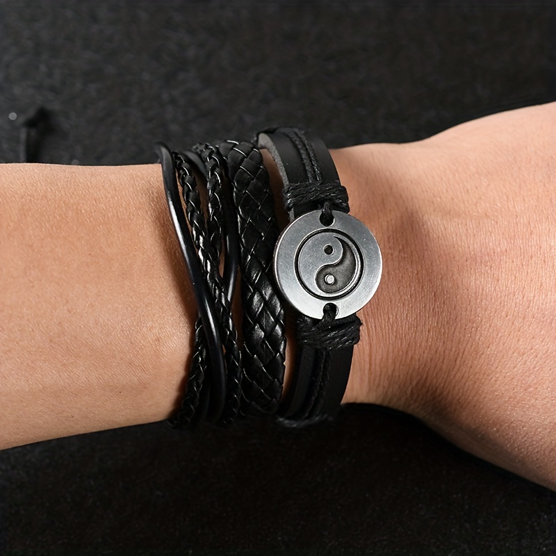 Men's Leather Bracelet Set Retro Braided Bangle