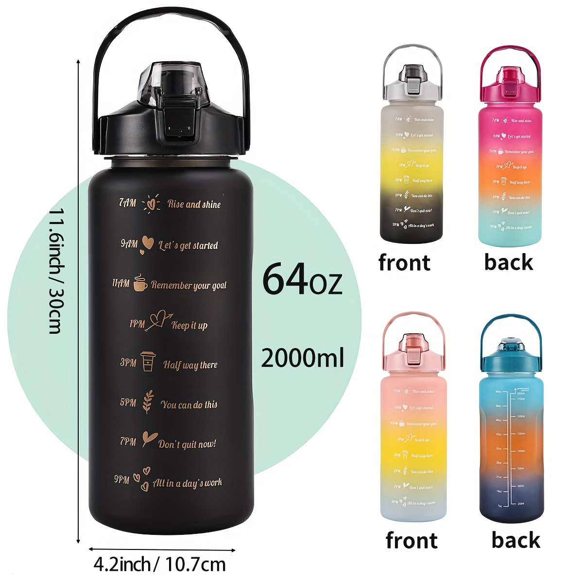 1pc Outdoor Gradient Water Bottle, 2000ml Large Capacity Sports