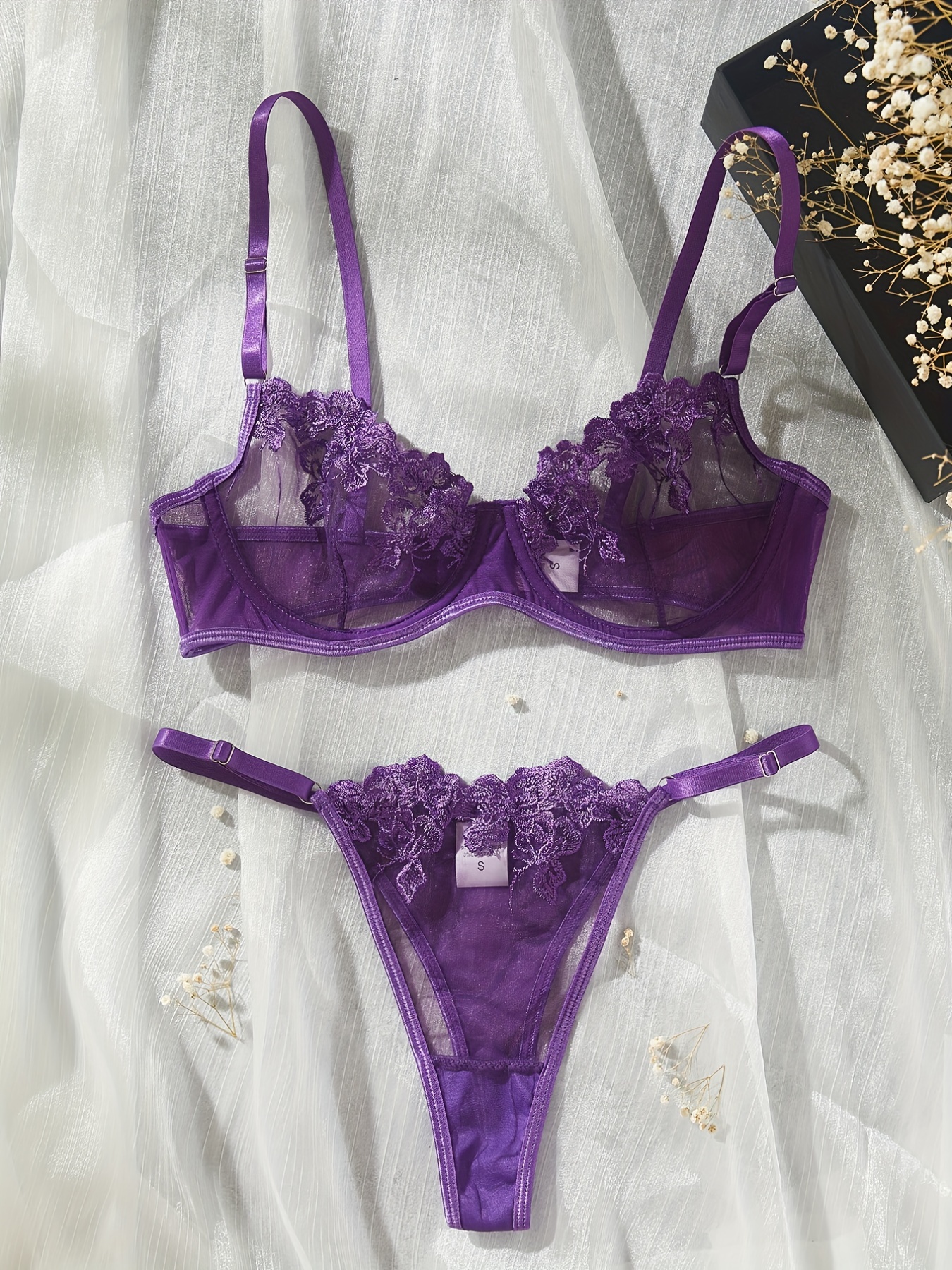  Women's Bra, Bra and Panties, Top and Bottom Set, Embroidery,  Flashy, Floral Pattern, Gorgeous Women's Underwear, purple : Clothing,  Shoes & Jewelry