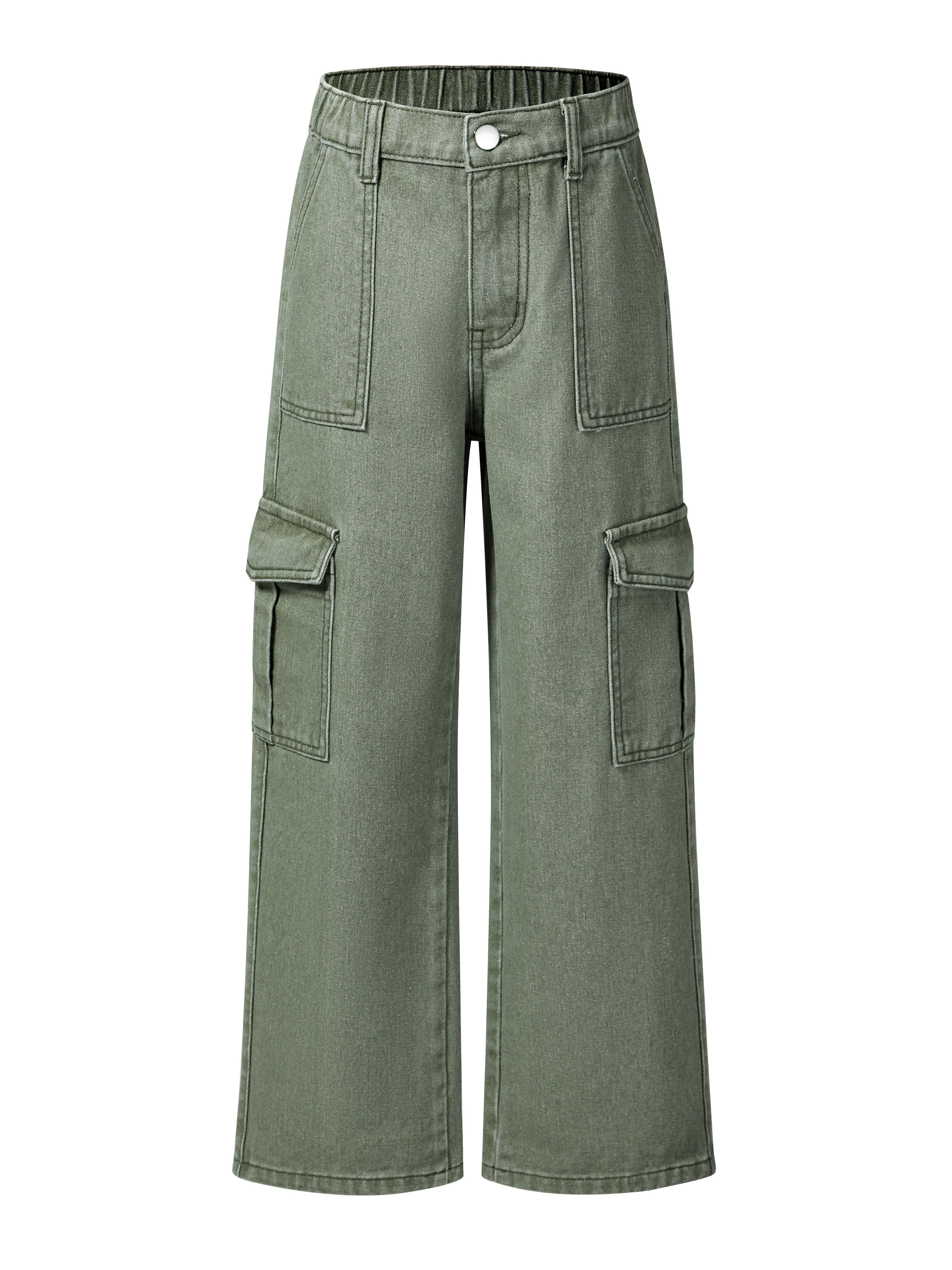 Teens Girls Trend Armygreen Cargo Pants Elastic Waist Flap Pockets  Trousers, Girl's Clothes