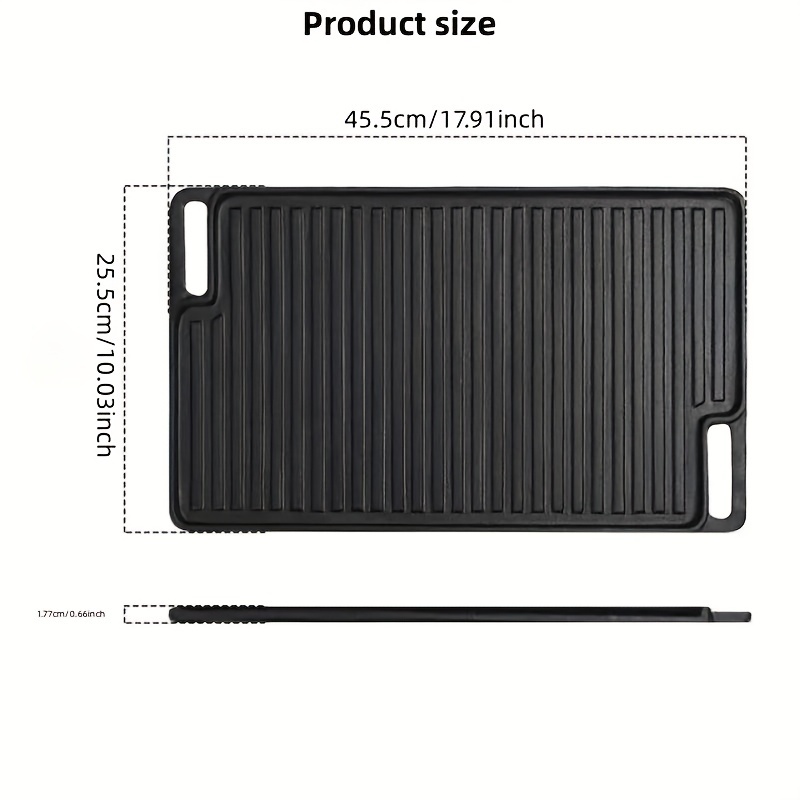 Cast Iron Double-sided Griddle, Home Outdoor Two-ear Grill Griddle  Rectangular, Suitable For Indoor Stoves Or Outdoor Grill Accessories,  Uncoated - Temu