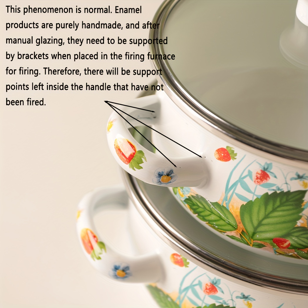 3pcs/set 12-14-16cm Enamel Pot With Glass Cover, Mini Pot, Full Flower  Multi-purpose Soup Pot