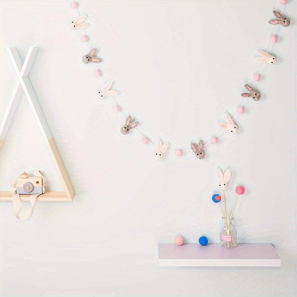 Pink Grey & White Pom Pom Decorative Garland