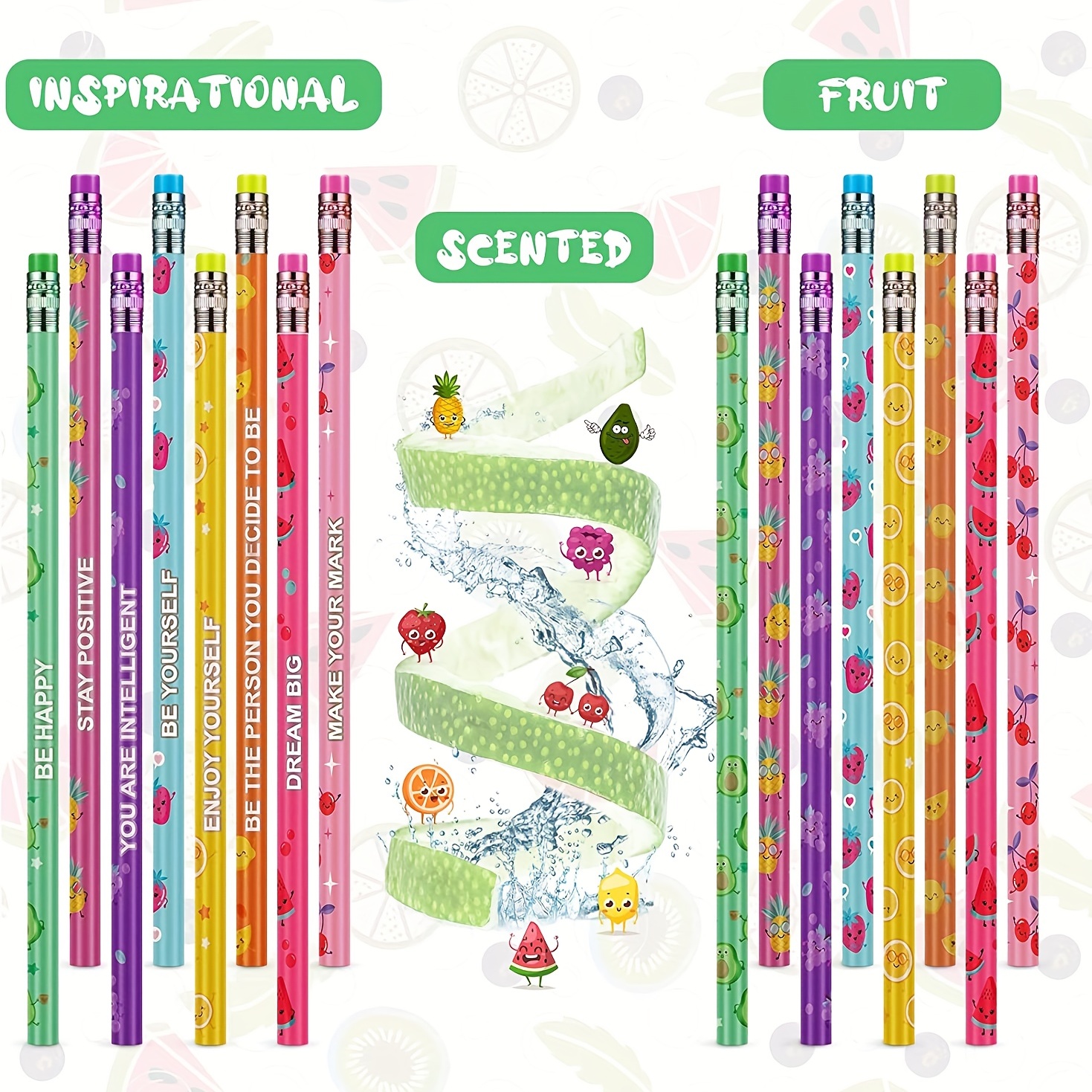 96 Pieces Scented Pencils Colorful Smelly Pencils Cute Fruit Pencils  Inspirational Pencils Motivational Pencils with Eraser Cylinder Wood Pencil  for