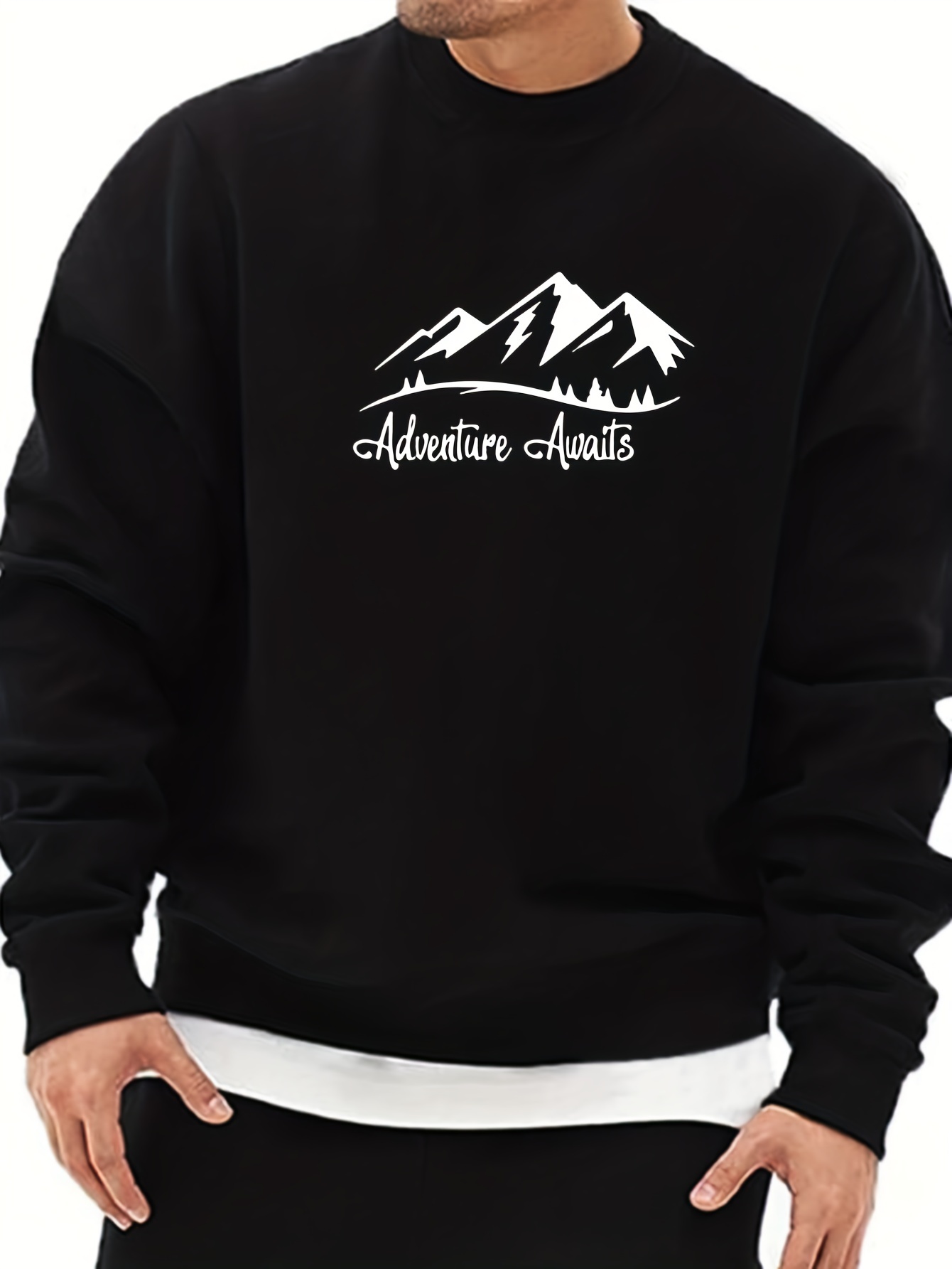 Men's Mountain Letter Print Sweatshirt, Simple Style Casual Loose