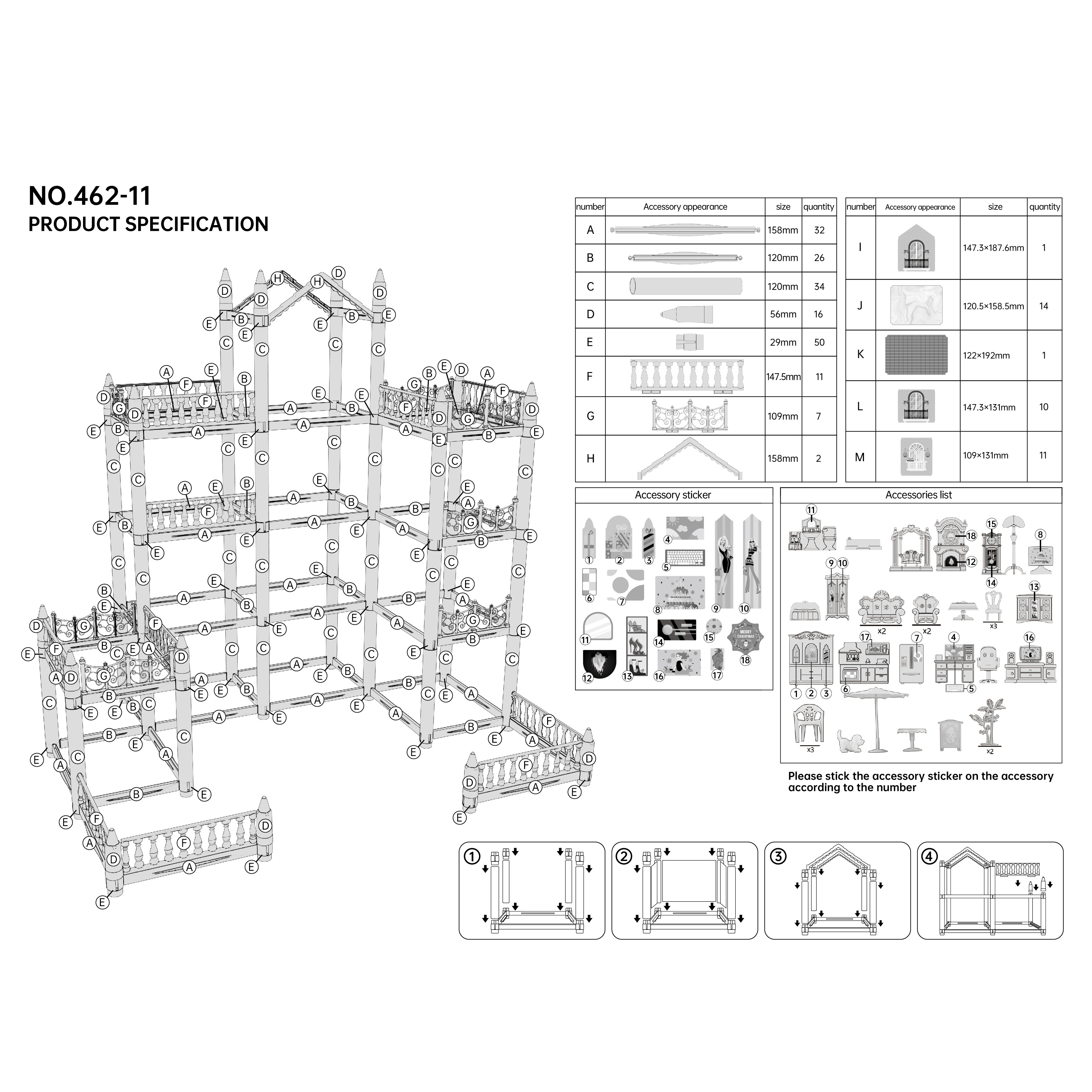 Doll set contains 11 rooms and furniture accessories. Pink children's doll  house toy house DIY pretend games to build assembled toys, suitable for bir