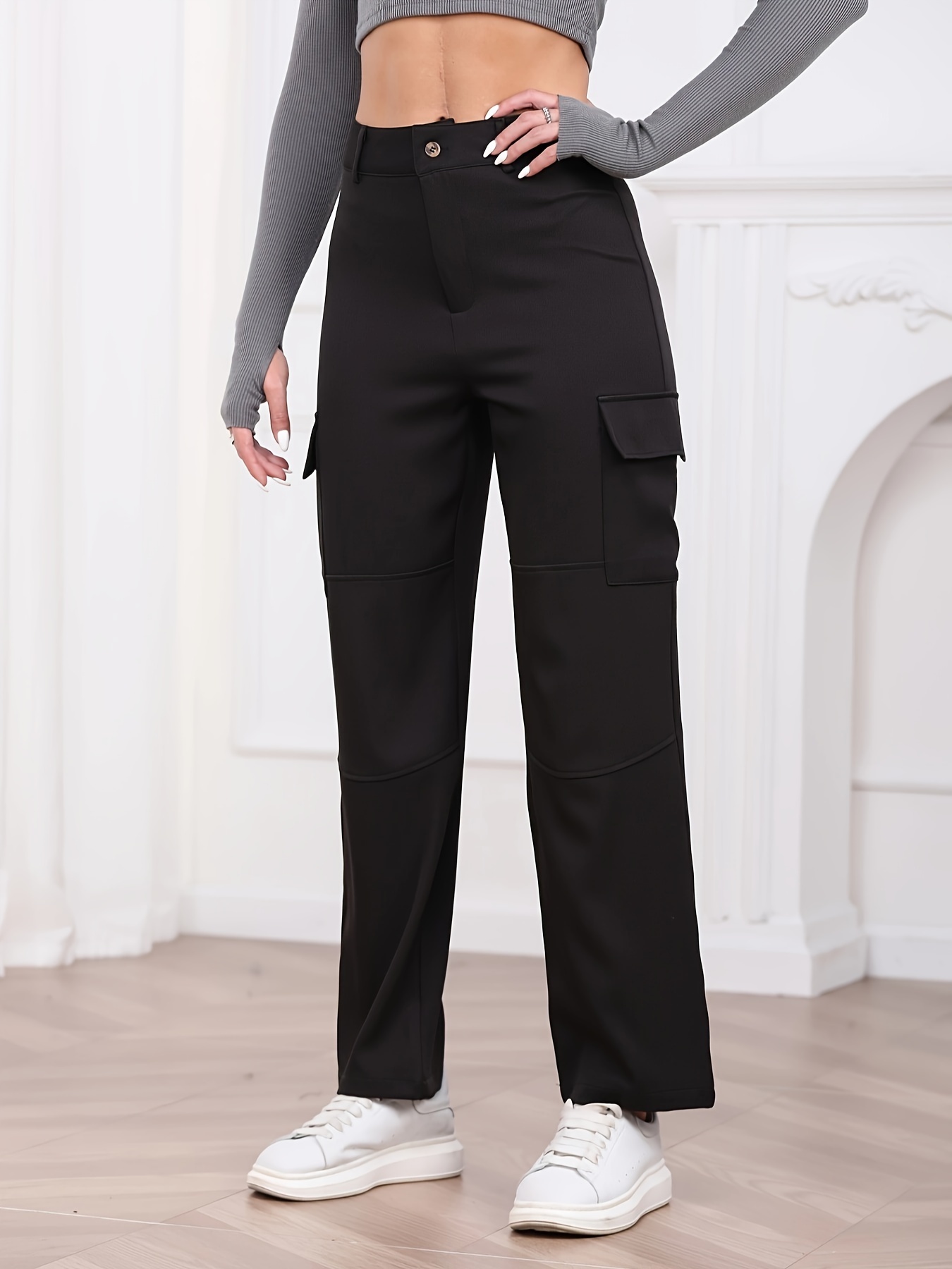 Solid Pockets Drawstring Long Length Pants Street Casual - Temu Canada