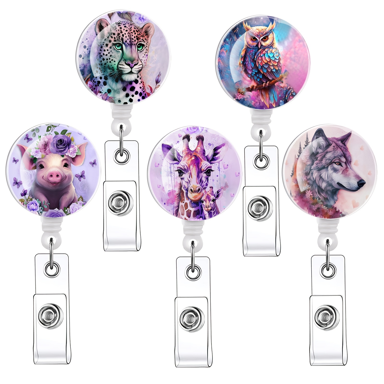 5pcs Animal Pattern Retractable Rotating Badge Reel Badge Holder, Suitable  For Medical Care, Meeting ID Holder, Keychain, Wolf, Deer, Pig, Leopard Pat