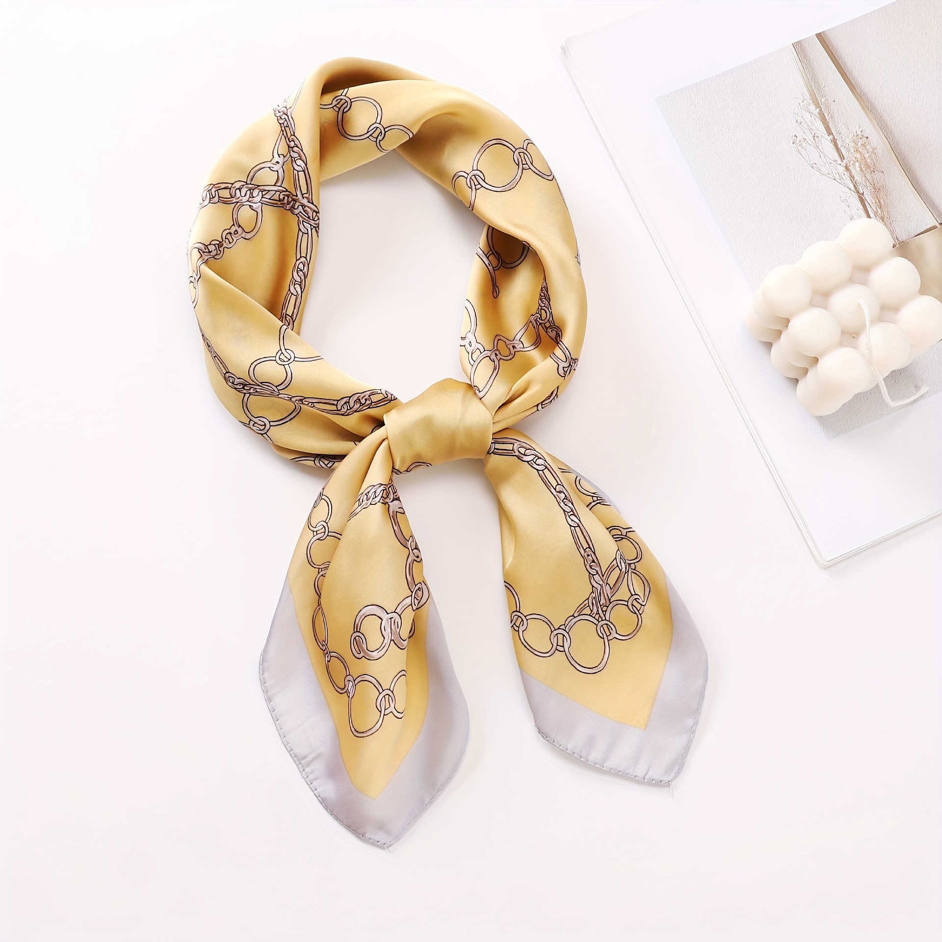 27 55 Chain Belt Print Square Scarf Satin Bohemia Imitation Silk Scarf Bandana  Women Headscarf Simple Neckerchief, Shop On Temu And start Saving