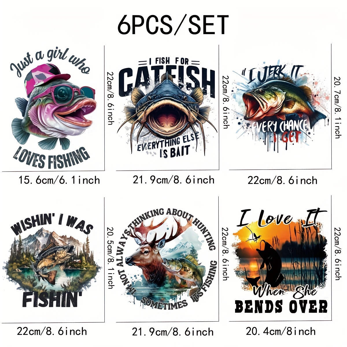 6pcs/set Iron On Heat Transfer Sticker, Fishing Themed Pattern For DIY  Clothing T-Shirt, Jeans, Backpack Decoration, Not Fade