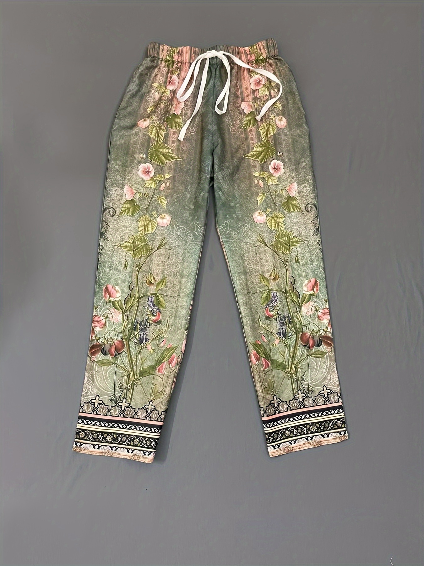 Floral Print Drawstring Pants Vintage Loose Pants Spring - Temu