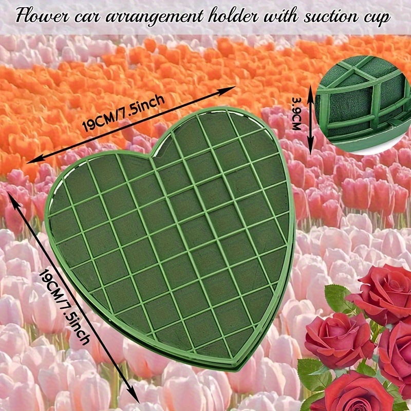 Image of 1pc Wedding Car Decoration Heart Shaped Suction Cup Flower Arrangement Mud Diy Wedding Flower Mud Foam Tray Home Party Decoration