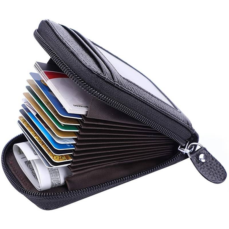 Credit Card Wallet With Zipper Genuine Leather Rfid Credit Card Holder ...
