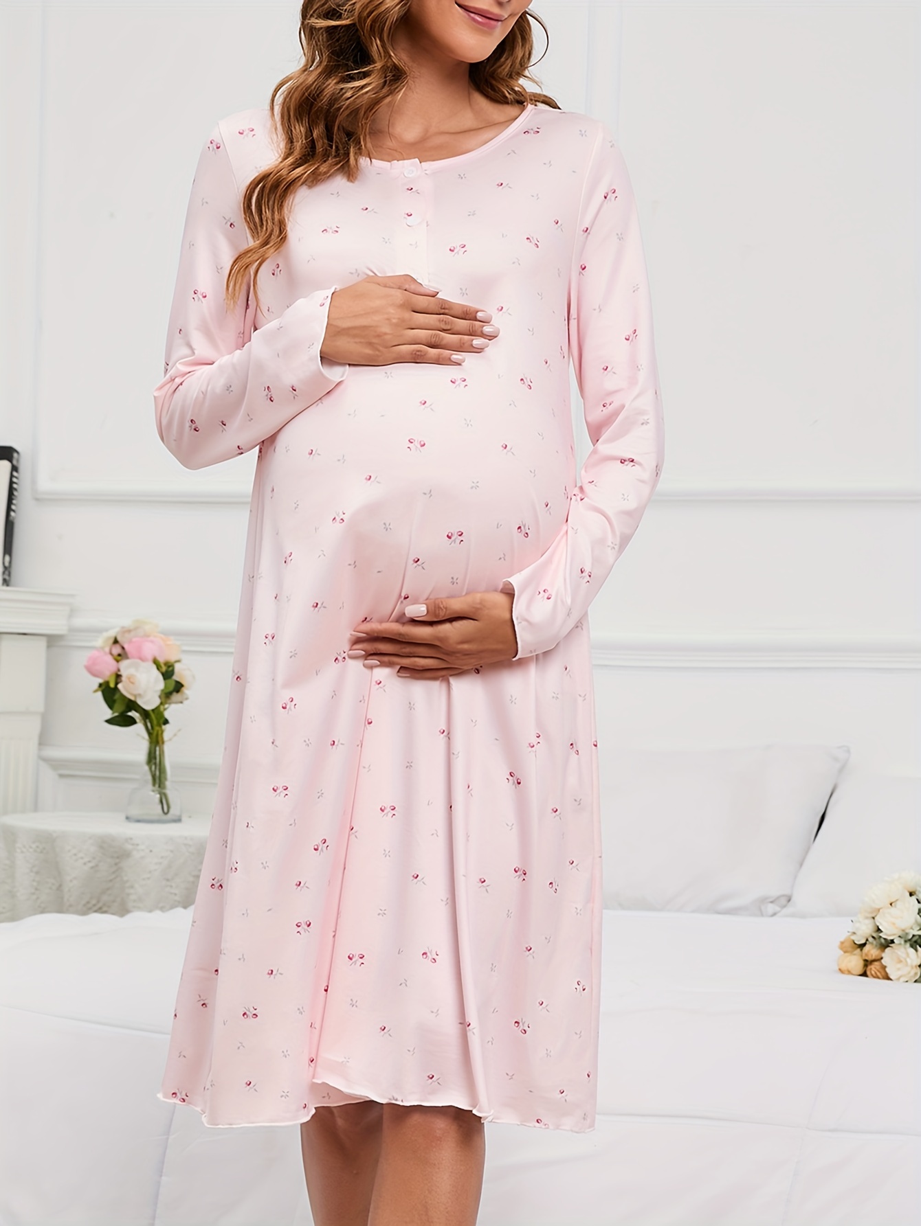 Pregnant Women's Comfy Nightgown Button Casual Slightly - Temu