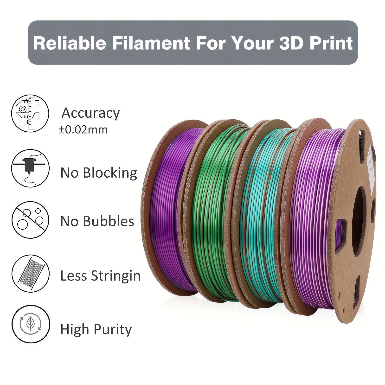 IWECOLOR Silk PLA Filament D'imprimante 3D Triple Couleurs Co-extrusion Filament  D'impression 3D Précision