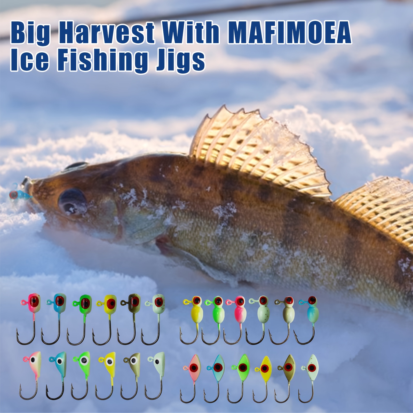  Ice Fishing Jigs Kit, Ice Fishing Lures Glow In The Dark Jig  Heads/Soft Baits Fishing Hooks Walleye Crappie Jigs Set 20Pcs