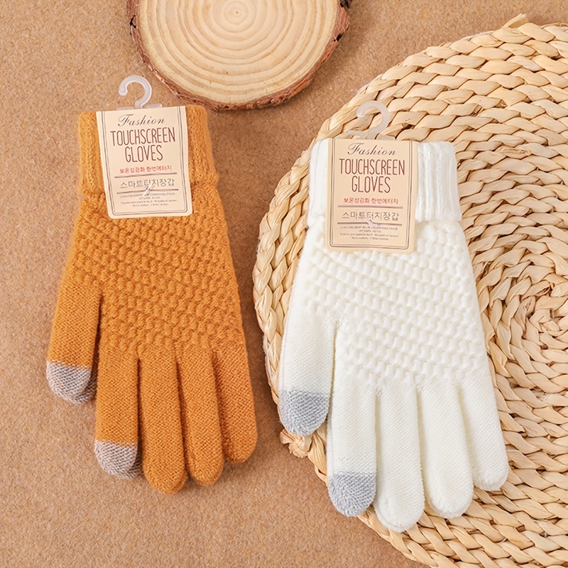 1pair Unisex Winter Touch Screen Gloves Warm Stretch Knit Mittens Imitation  Wool Gloves - Jewelry & Accessories - Temu