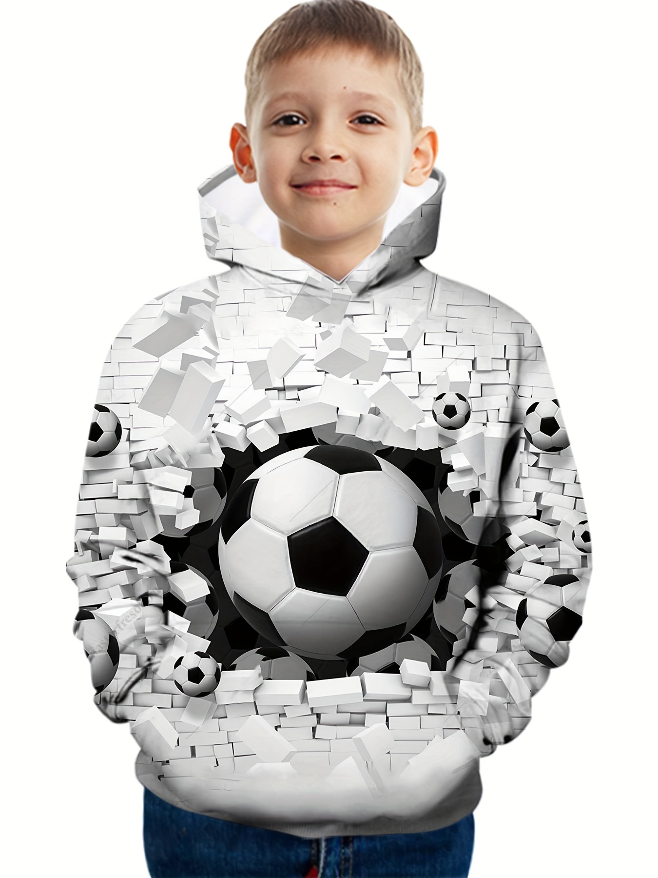 Stylish Soccer Print Boys Casual Pullover Long Sleeve Hoodies, Boys  Sweatshirt For Spring Fall, Kids Hoodie Tops Outdoor
