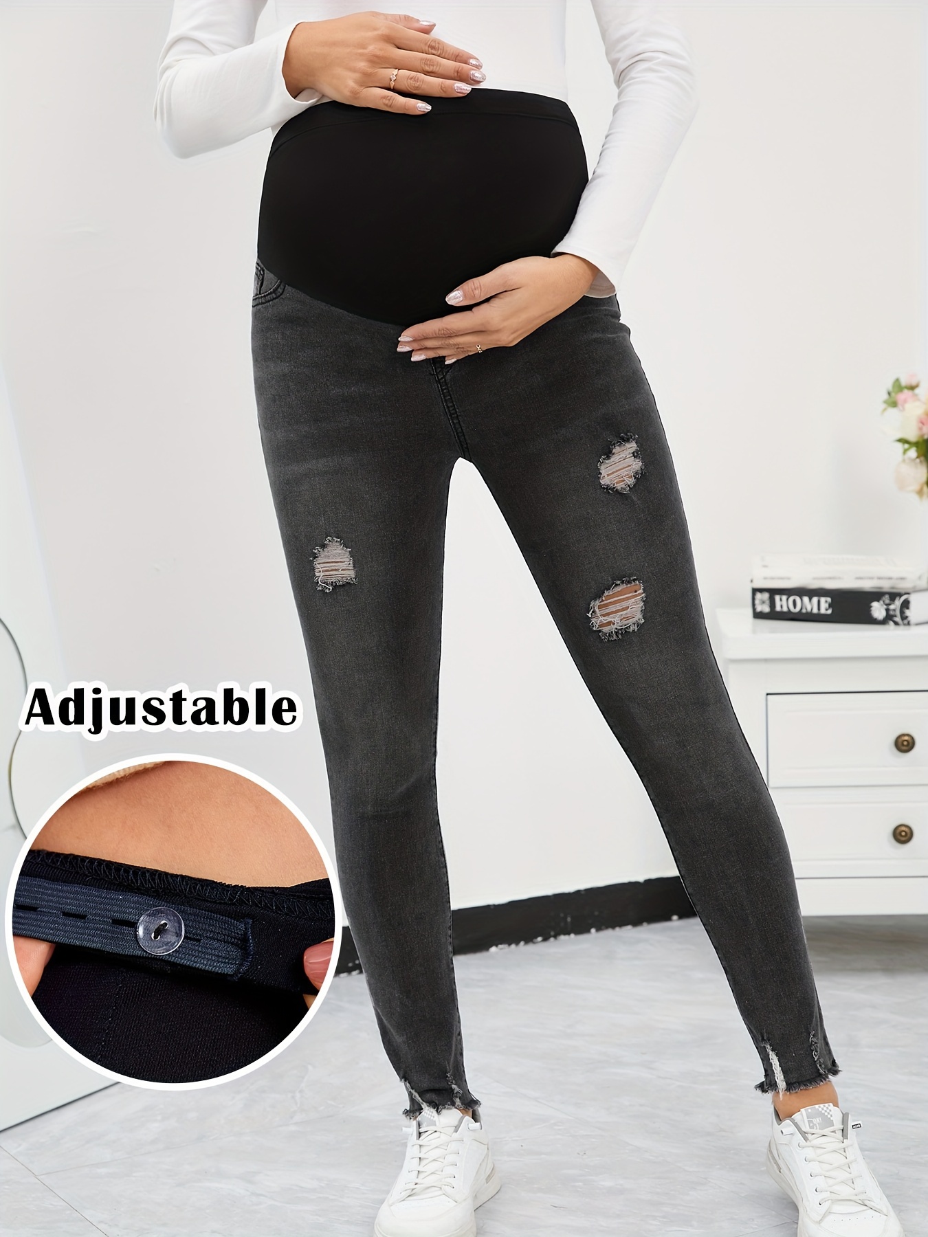 Comfy Stretchy High Waist Maternity Slim Denim Jeans Spliced - Temu