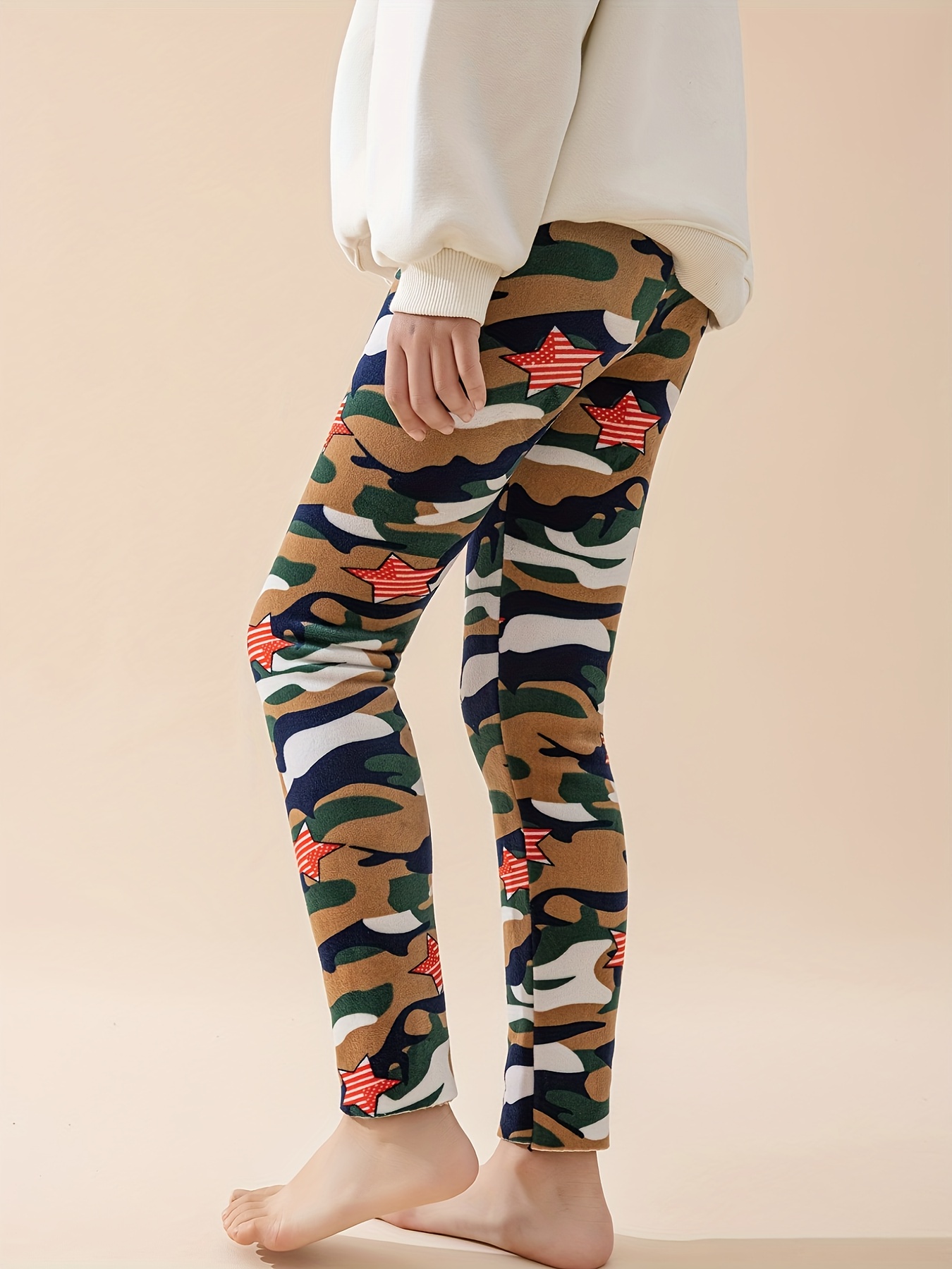 Versatile Slim Windproof Camouflage Pattern Fleece Leggings - Temu