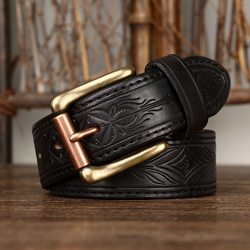 Cowhide Leather Double-sided Belt, Men Genuine Leather Carved Belt - Temu