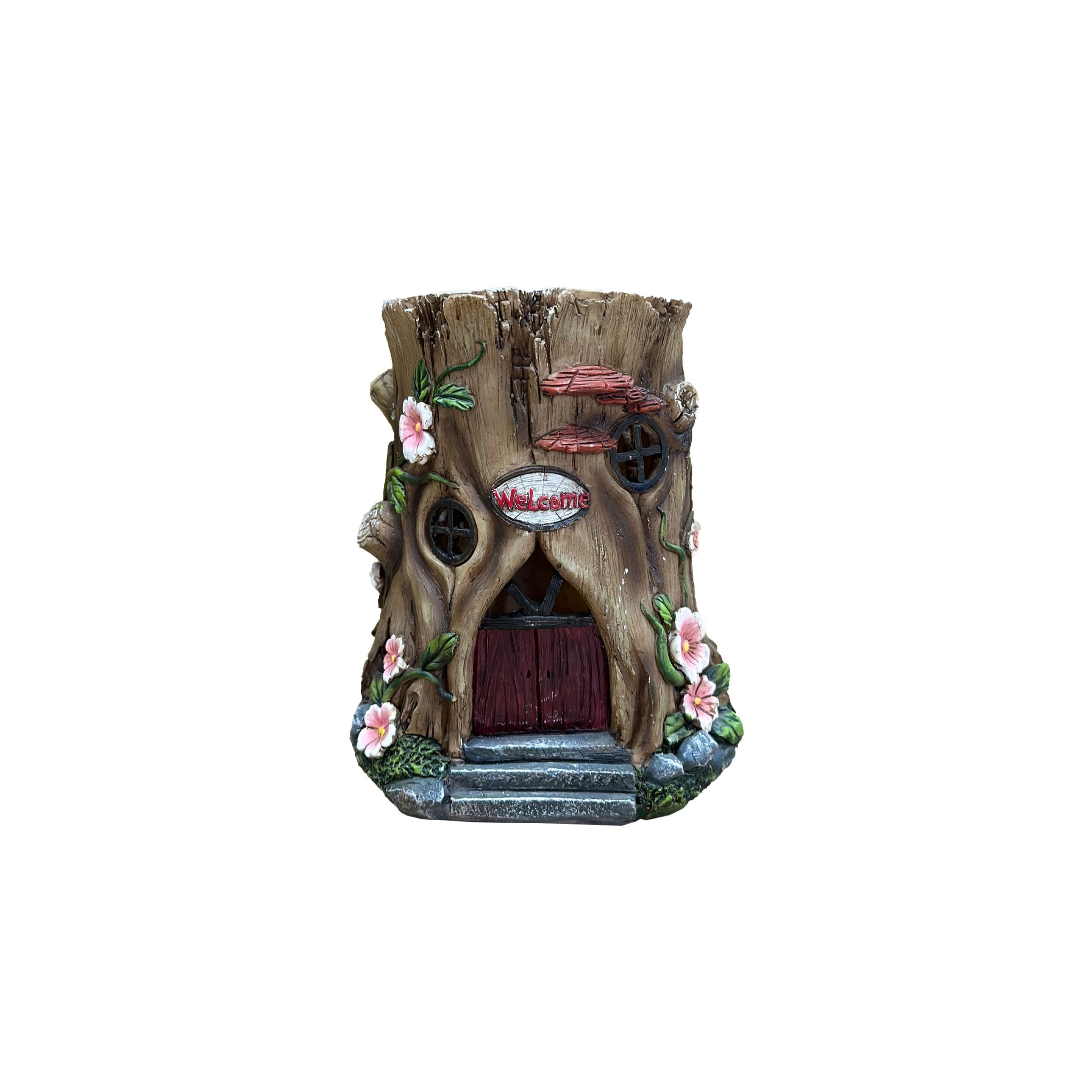 Image of Ip44 Vine Stump Tree House Resin Solar Light, Suitable For Gardens, Courtyards, Lawns, Doorways, , , And Windowsills, Gift For During The Holidays