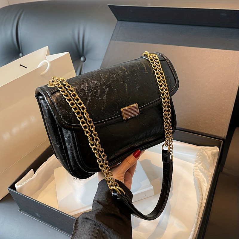 Ande Black Leather Chain Crossbody Bag