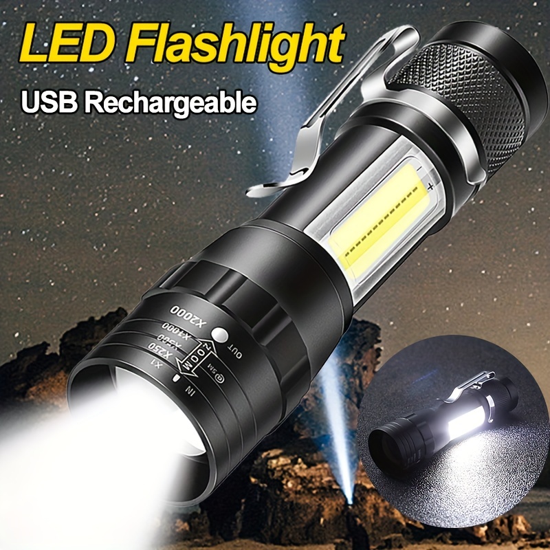 Mini LED Torch Light USB Rechargeable Zoomable Flashlight