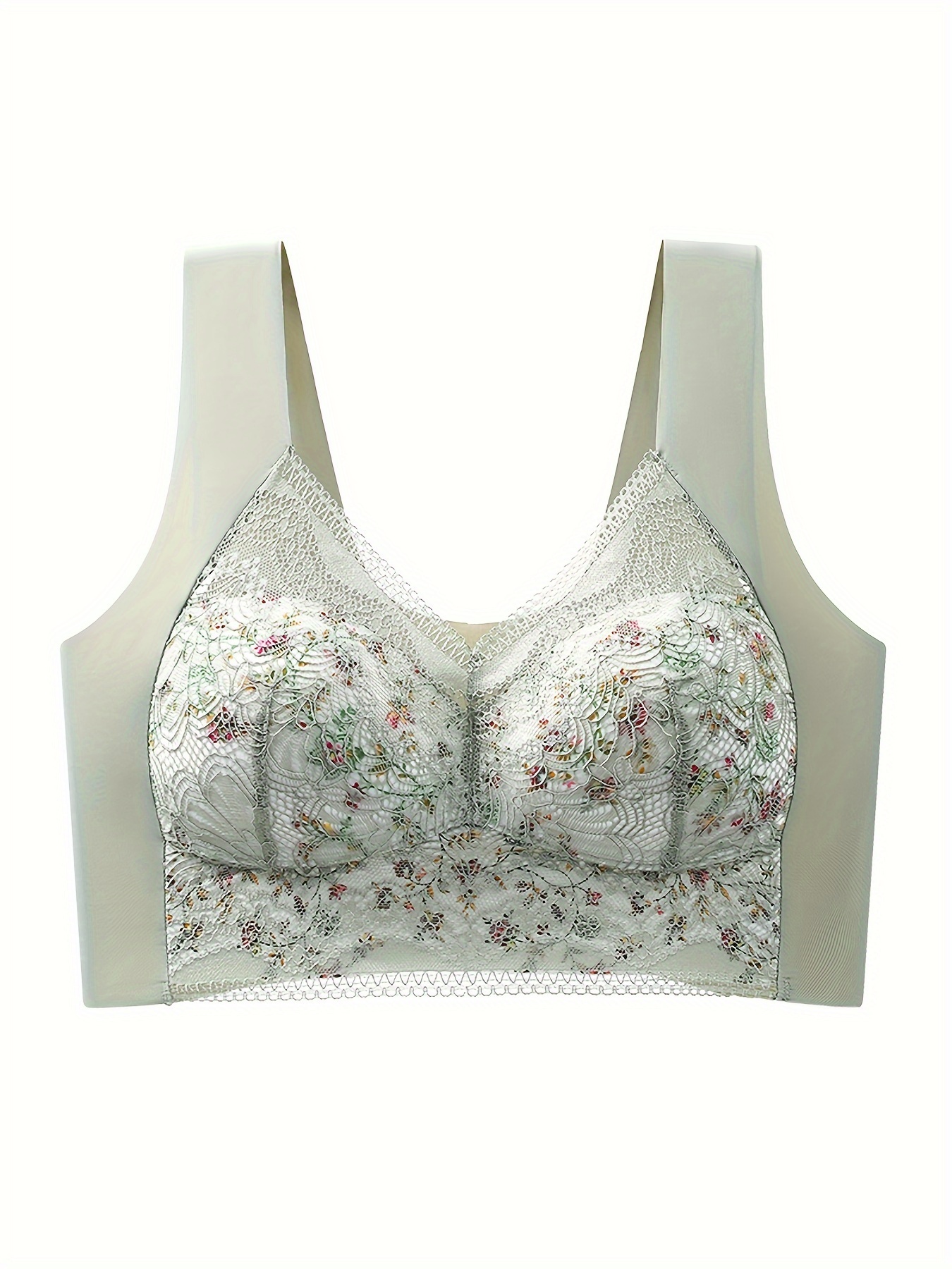 Floral Lace Decor Breathable Sports Bra Wirefree Comfortable - Temu