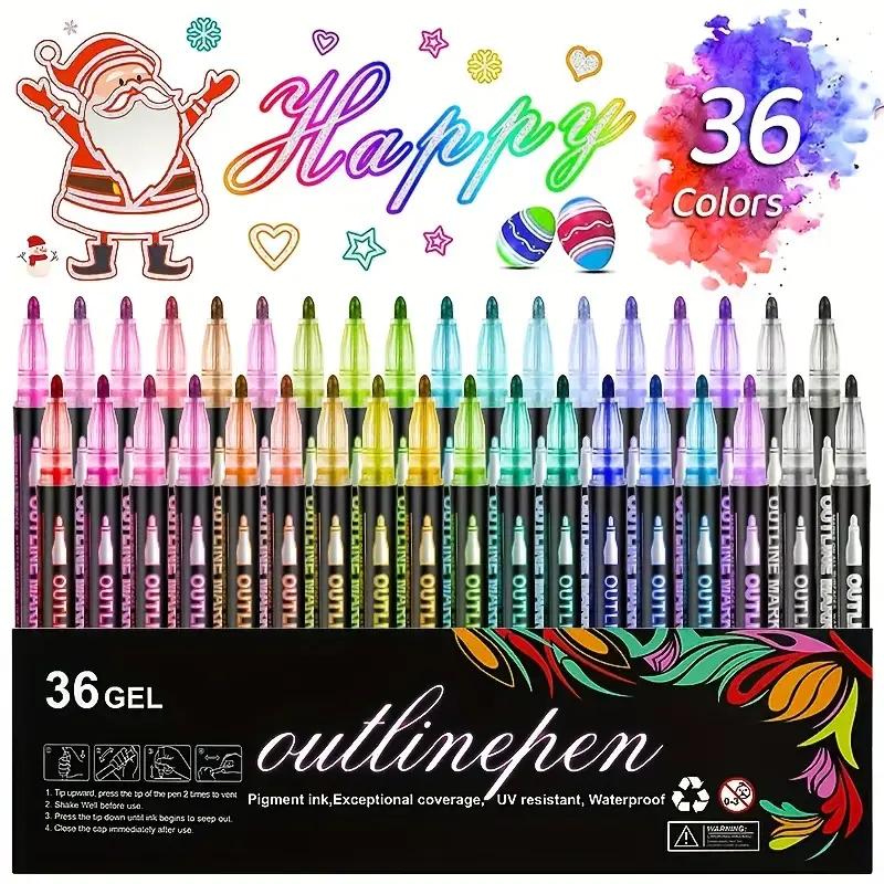 1 set (12 pieces) of dreamy double line outline pens, color outline pens,  fluorescent graffiti pens, metal greeting card pens