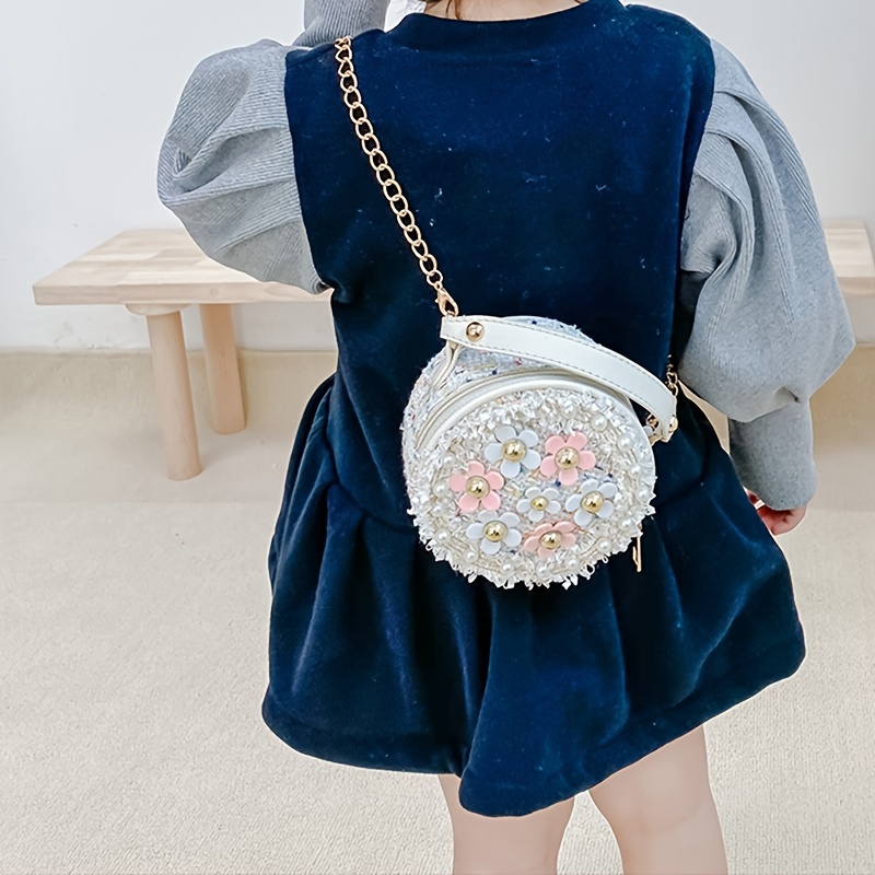Fashion Small Purse for Little Girls Toddler Kids Cute Pearl Mini Messenger  Bag, black 