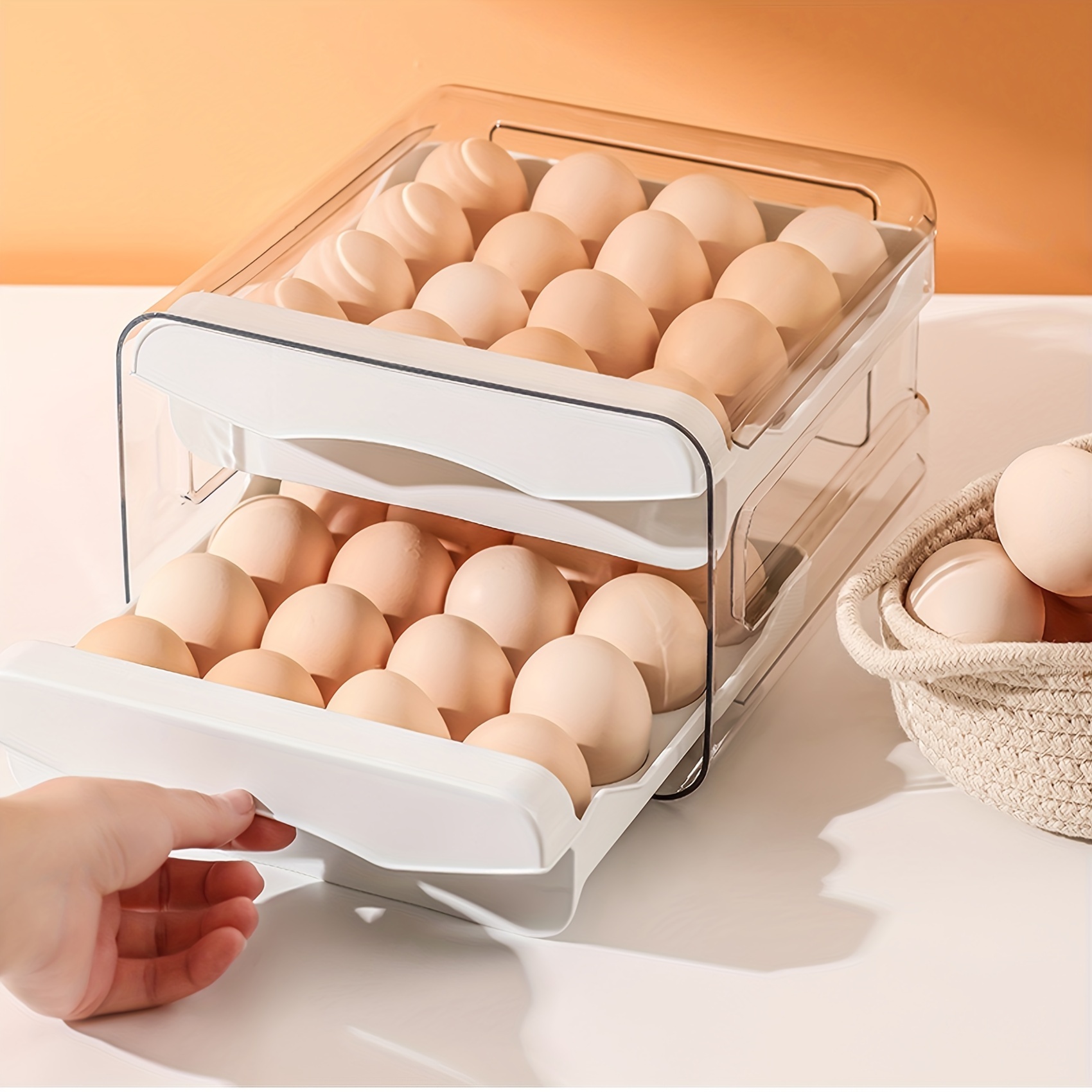 Wooden Double Layer Egg Holder - Farmhouse Kitchen Acacia Egg Tray  Organizer - 2 Tier Fresh Egg Storage Rack Basket for Countertop, 36 Capacity