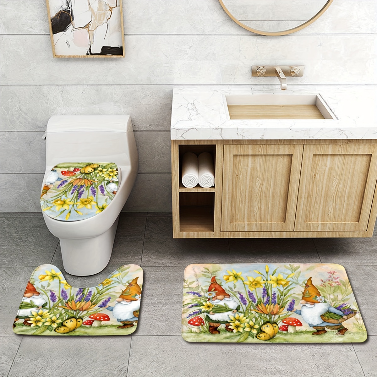 3 teiliges blumen badezimmer teppich set rutschfest