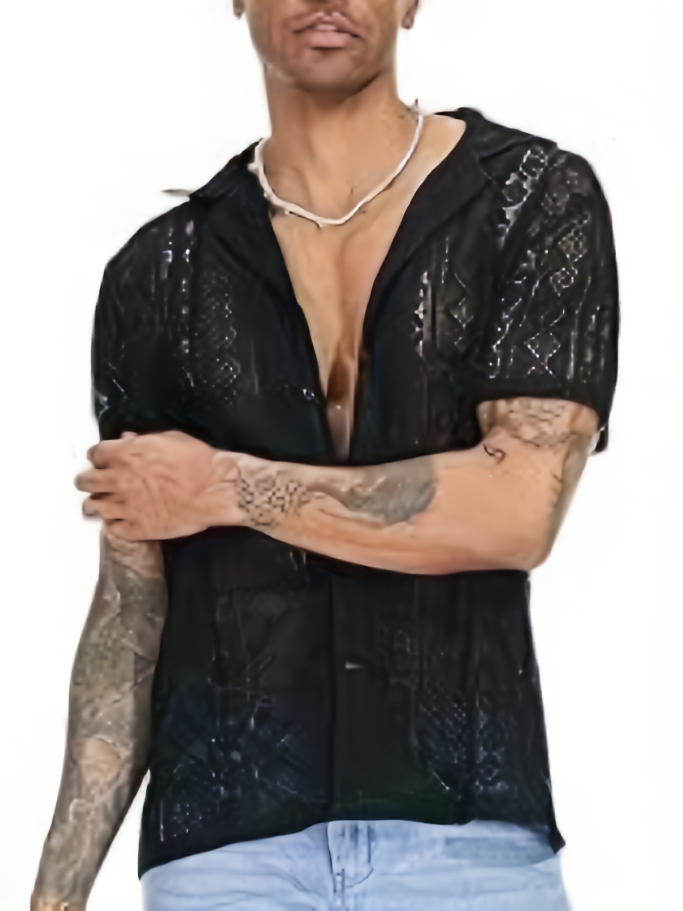 Regular Fit Lace Resort Shirt - Black - Men