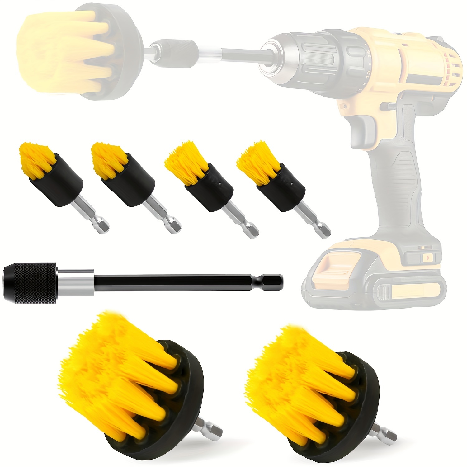 2pcs/7pcs MINI Power Scrubber Cleaning Kit Drill Brush Attachment Set With  Extender Rod, Perfect For Tile Crevice, Floor Line,Car Detailing Brush, All