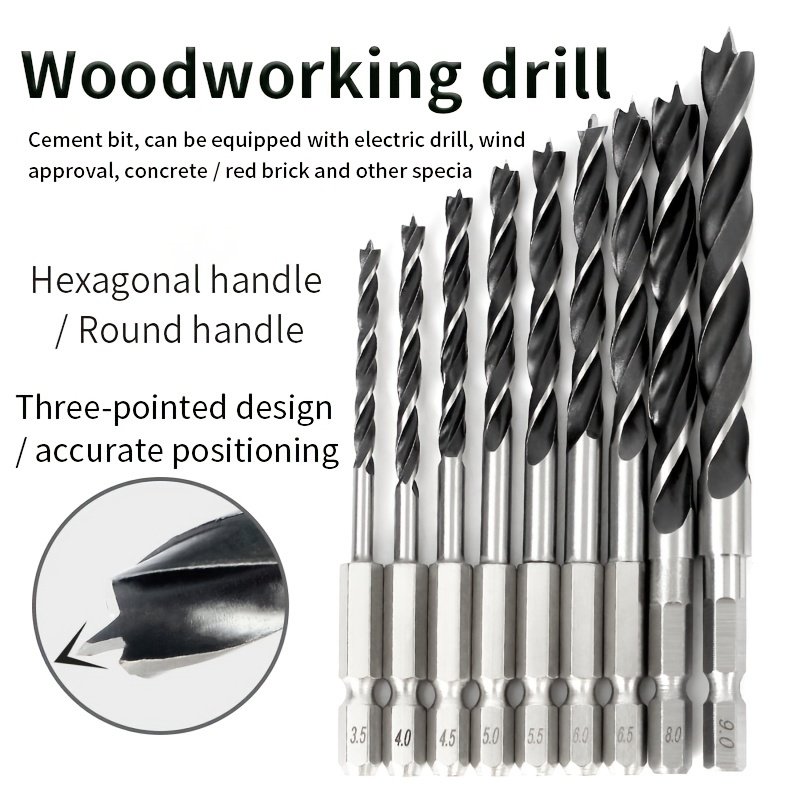 Brad Point Drill Bit Set High Speed Steel Wood Drill Bit Set Hex Shank  Sharp Twist Drill Bit Set Woodworking Tool For Fibreboard Hardwood Plywood  Soft Metal - Temu