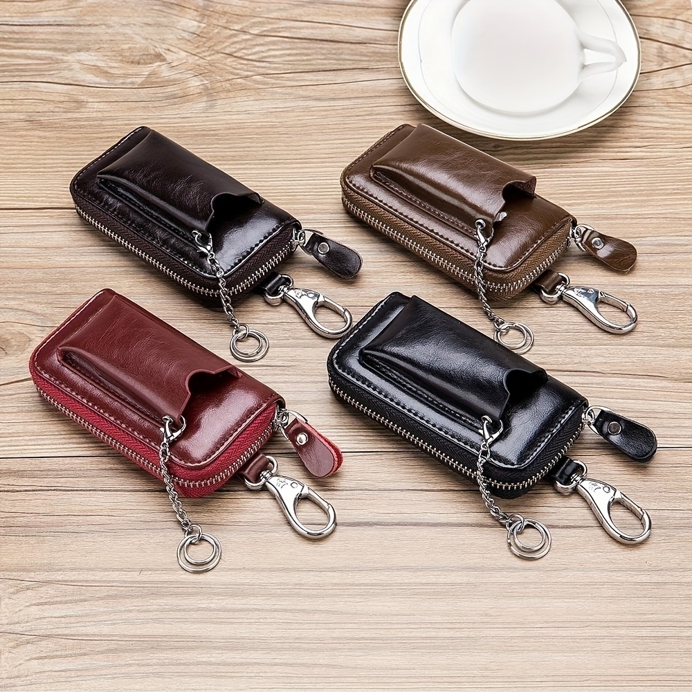 Genuine Leather Car Key Protector Case Single Double Layer Zipper
