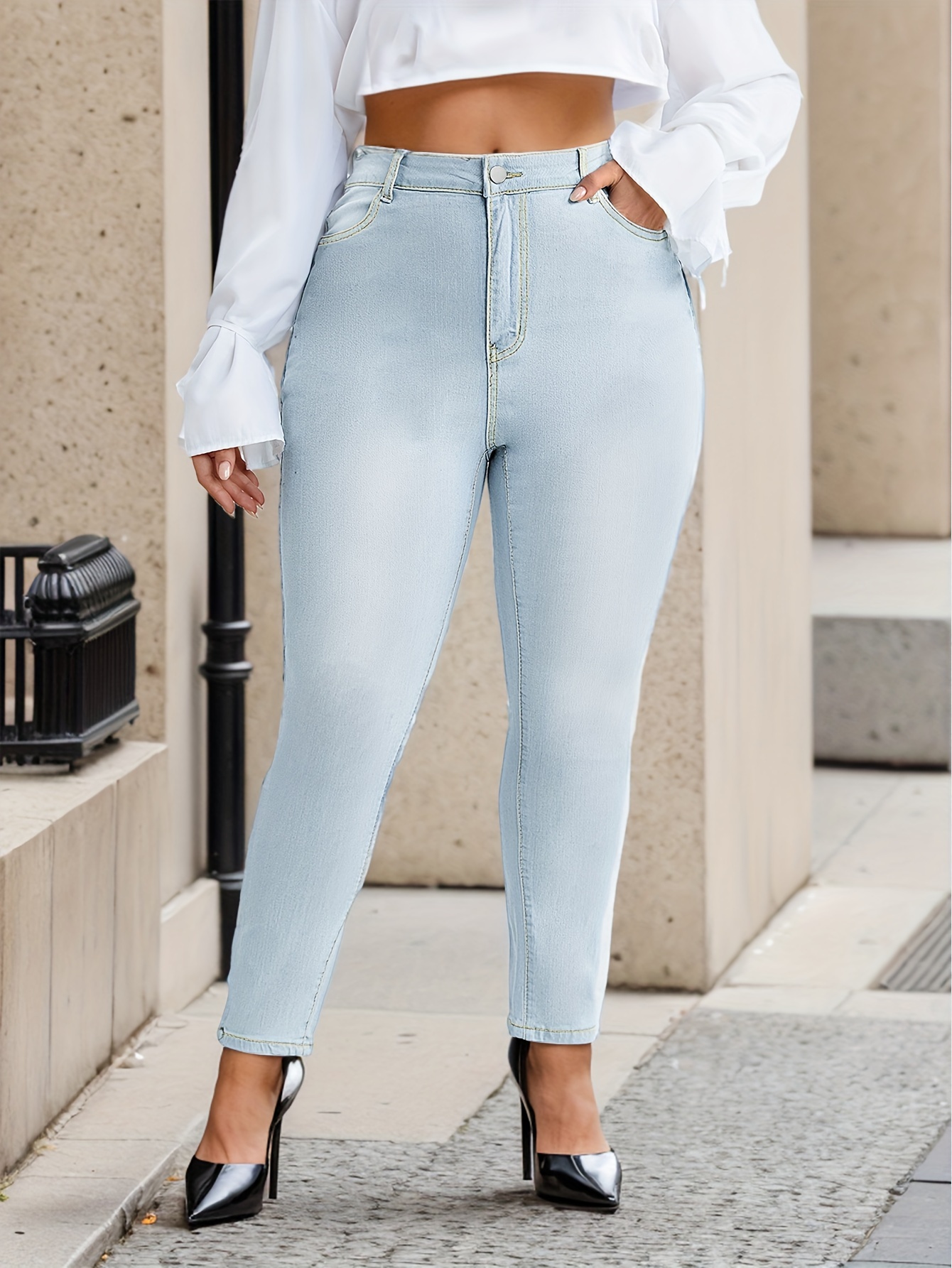 Button Up Jeans Plus Size - Free Shipping On Items Shipped From Temu Qatar