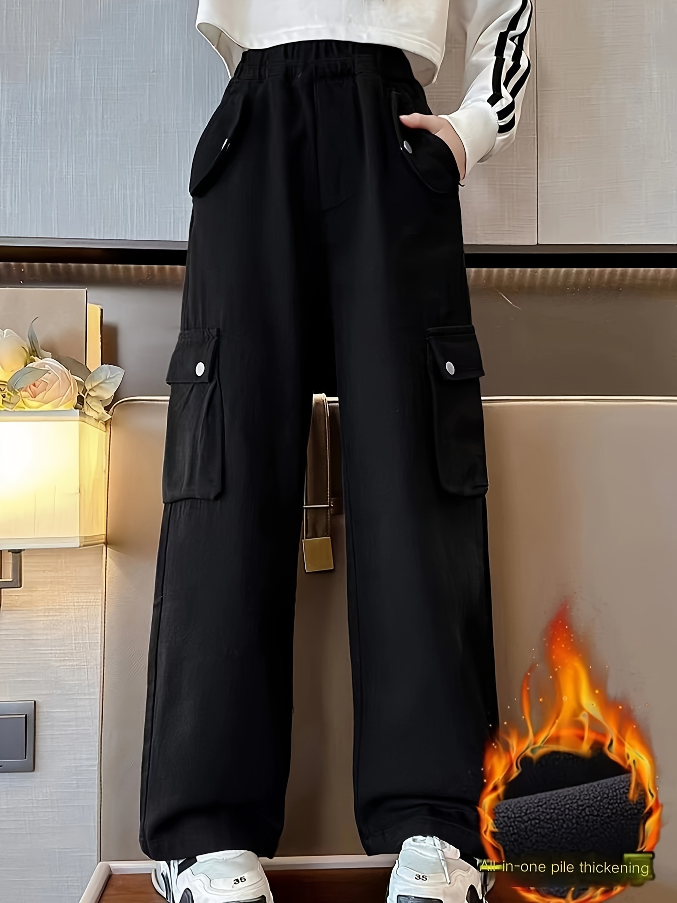 Women's Black Corduroy Pants, High Waist, Wide Leg, Straight Pants, Female  Korean Casual Pocket, Pleated Trousers, Autumn Fashio - AliExpress