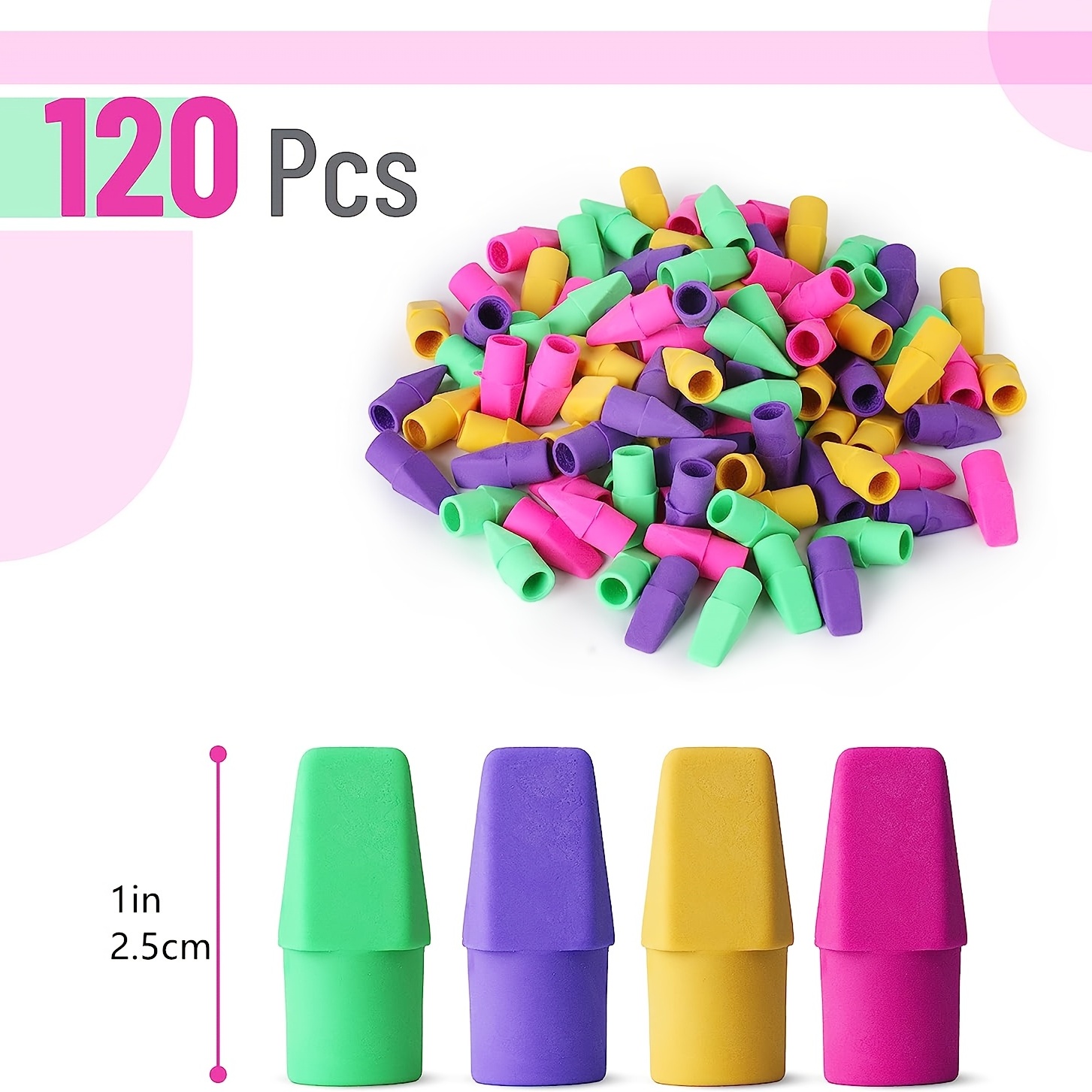 Mr. Pen- White Pencil Top Erasers, 120 pc - Mr. Pen Store