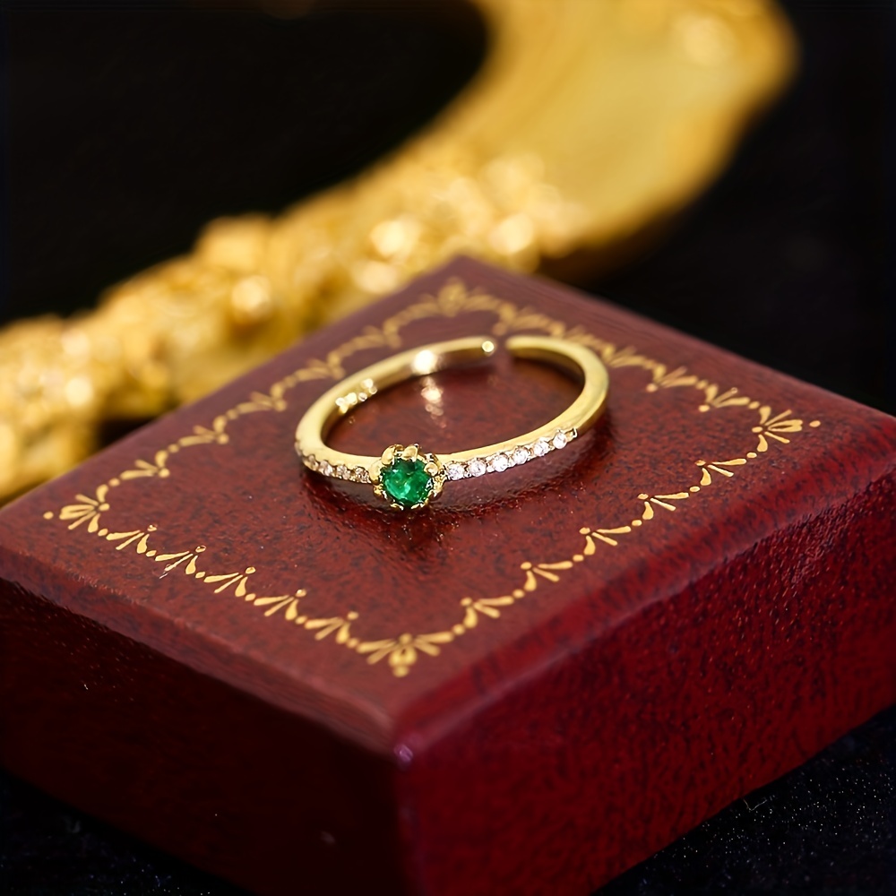 Emerald Zircon Decor Zinc Alloy Open Ring For Men