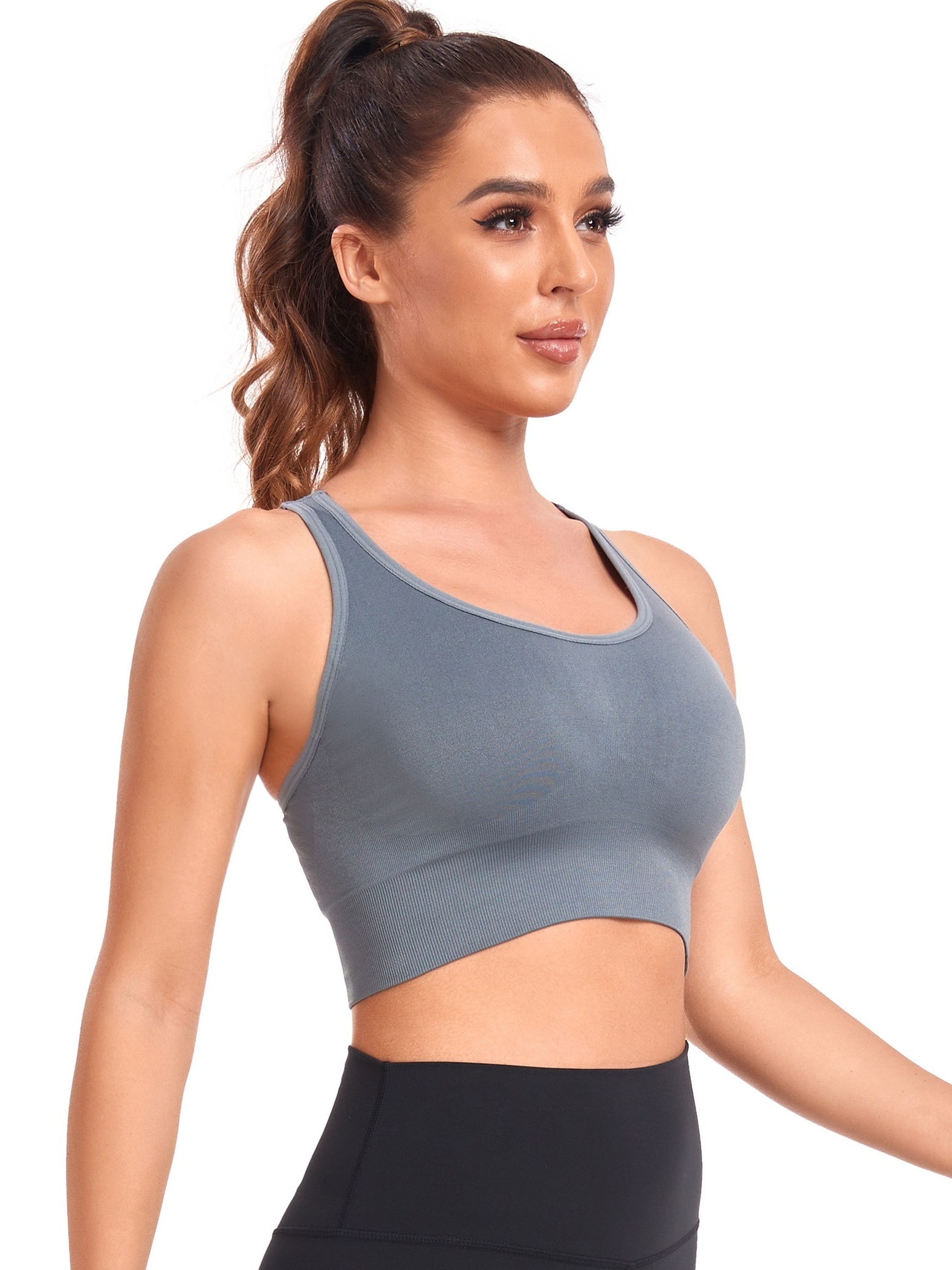 FUTATA Women's Sports Bra, Shock Resistant Low Impact Turtleneck Long Cord  With Removable Padding For Gym Pilates Dancing Jogging Workout