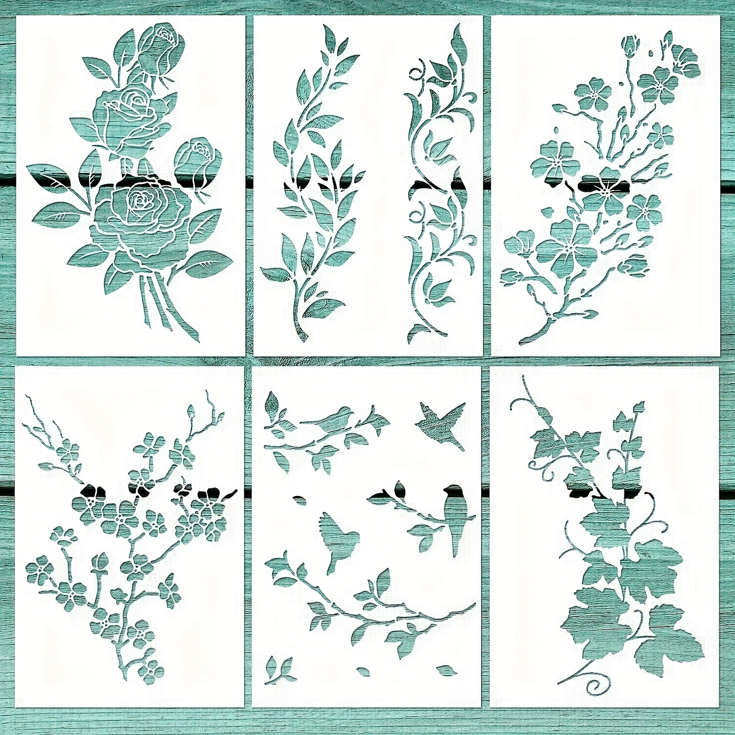 Botanical Flower Stencils for Crafts Small Wildflower Floral Paint Stencil  for Painting on Wood Card Making, Tiny Nature Vine Herb Essential Art