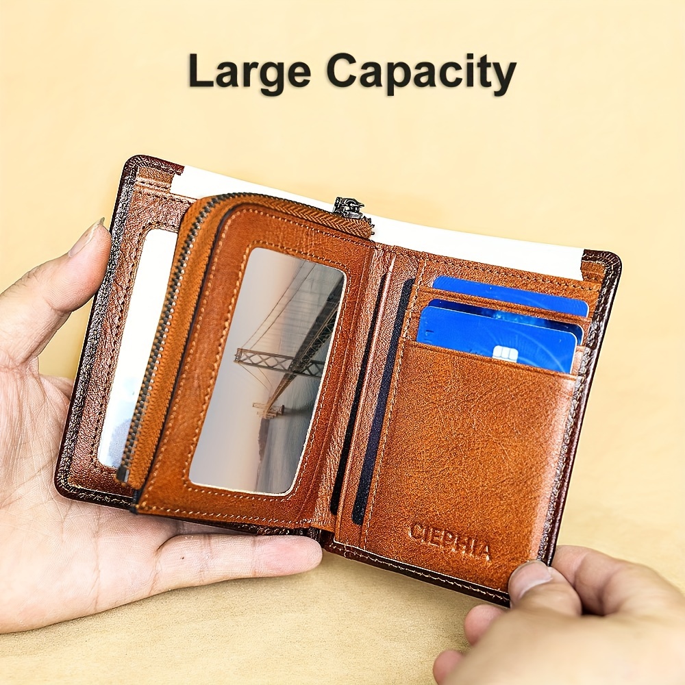 Men's New Zipper Wallet Vintage Short Wallet, Multi-card Card Holder - Temu