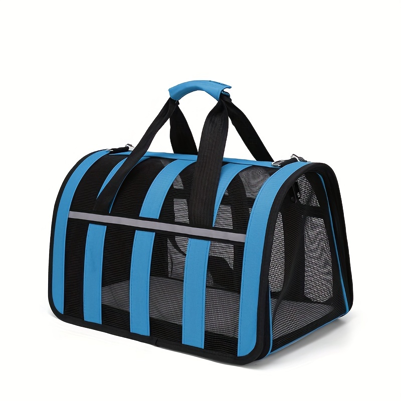 Airline Approved Folding Zippered Sporty Mesh Pet Carrier Blue Medium
