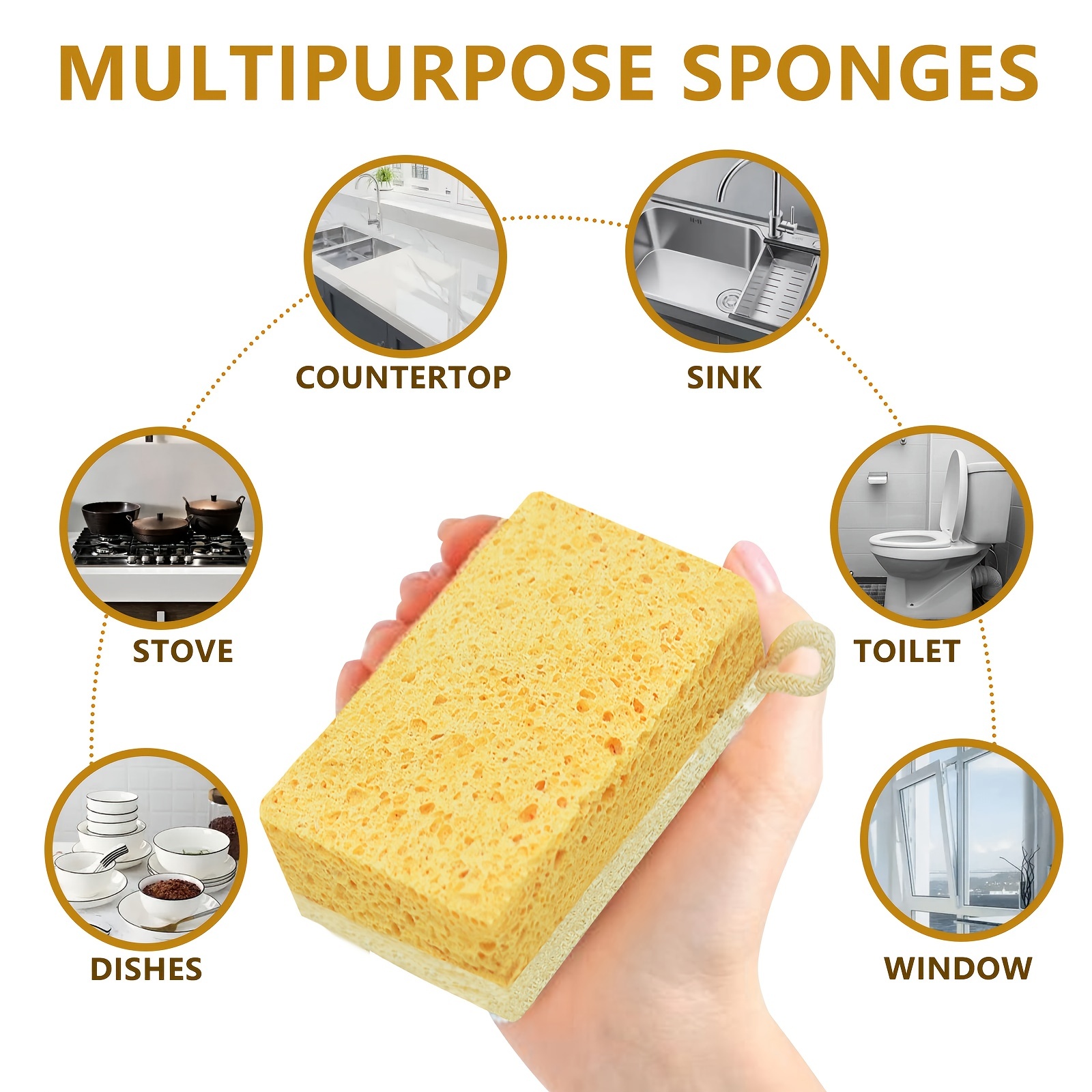 8 Pack Eco Compostable Sponge Kitchen Dish Sponge Biodegradable Washing Up Scrubber  Sponges For Dishes With Heavy Duty Scouring Pad