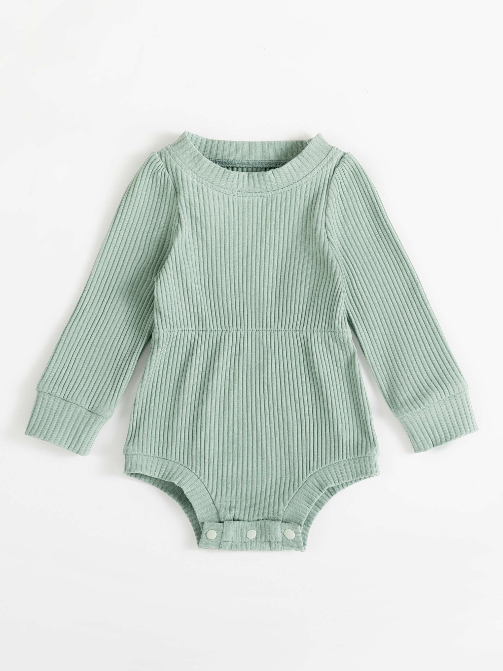 Conjunto de ropa interior de algodón para bebé niño y niña, de manga larga,  acanalado, con estampado solar, diseño de botón y 18 (color verde menta