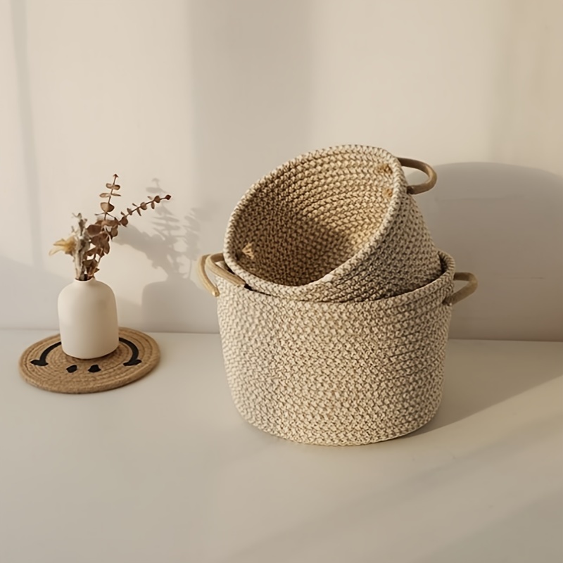 Jute Storage Basket Cosmetics Remote Control Cotton Thread Storage Box 